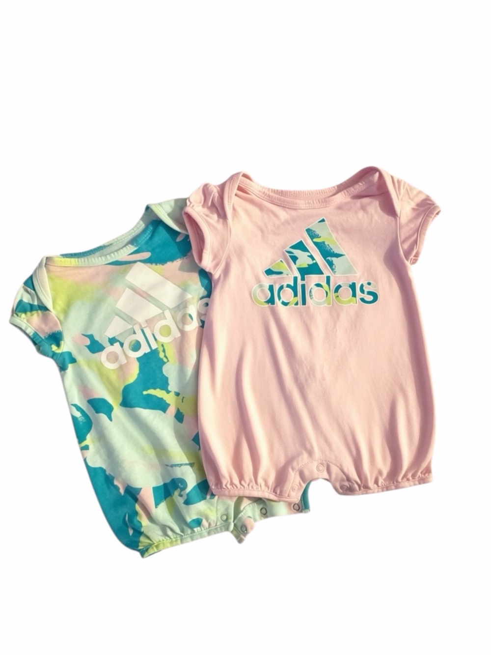 Adidas Baby Short Sleeve Rompers in Pink and Teal Tie-Dye 6-9 months Set of 2